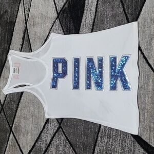 VS PINK 2018 BLUE SILVER SEQUINS METALLIC SHINE USA TANK-TOP